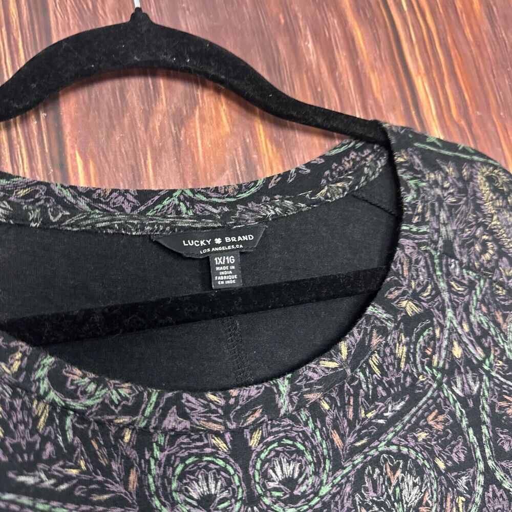 Lucky Brand Womens Short Sleeve Paisley Shirt Dark Colors Plus Size 1X - Picture 3 of 6